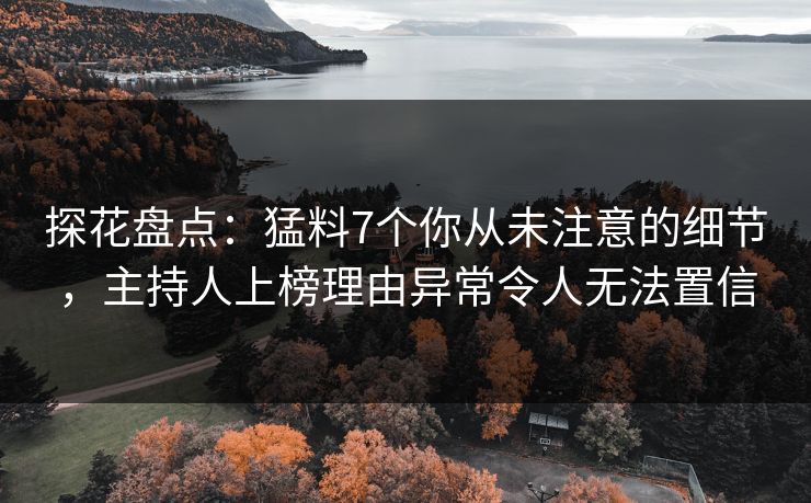 探花盘点：猛料7个你从未注意的细节，主持人上榜理由异常令人无法置信