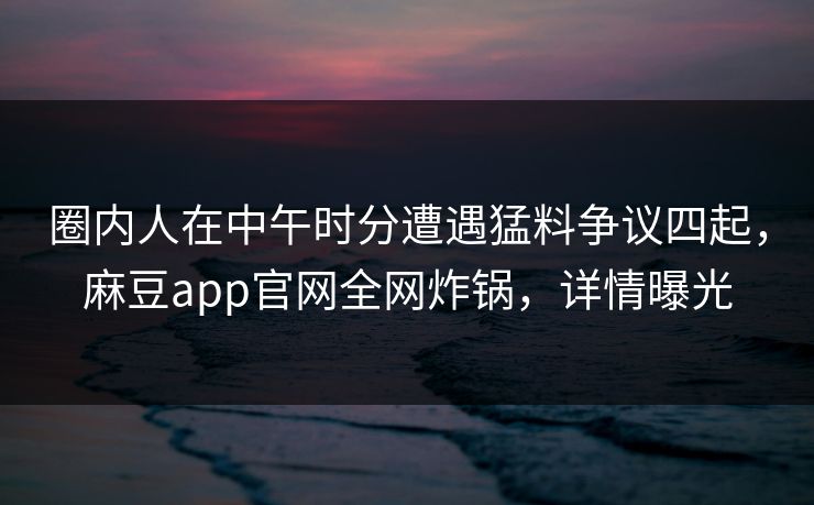 圈内人在中午时分遭遇猛料争议四起，麻豆app官网全网炸锅，详情曝光