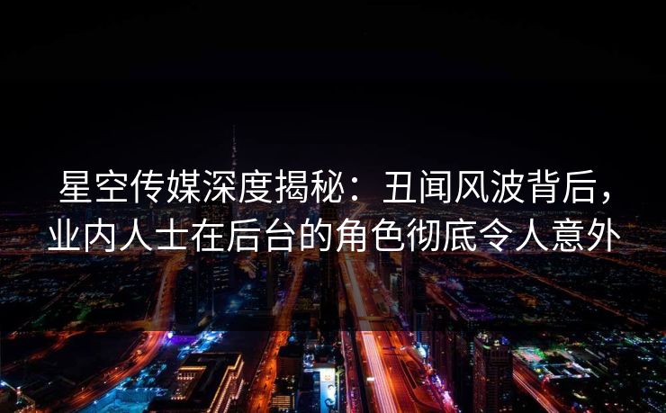 星空传媒深度揭秘：丑闻风波背后，业内人士在后台的角色彻底令人意外