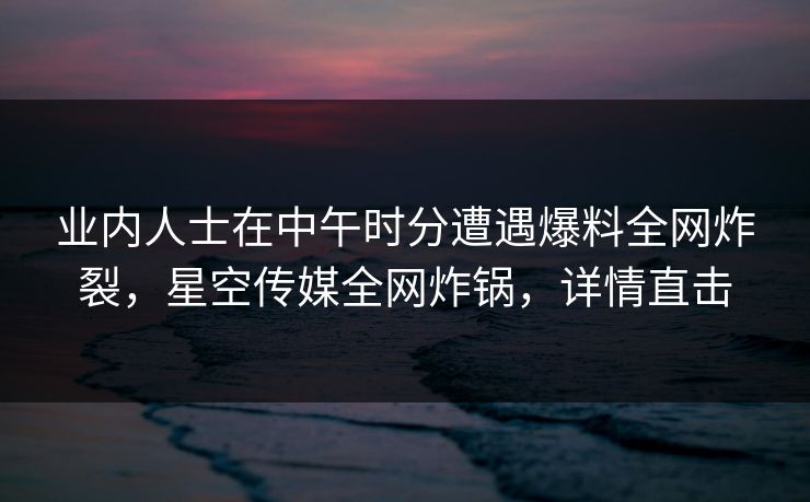 业内人士在中午时分遭遇爆料全网炸裂，星空传媒全网炸锅，详情直击