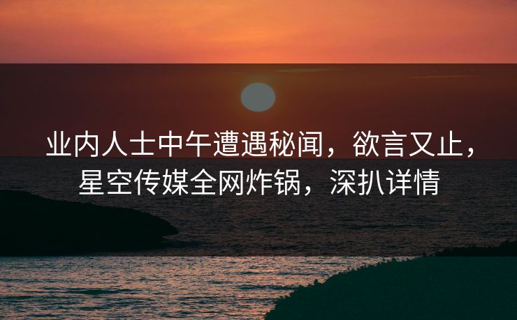 业内人士中午遭遇秘闻，欲言又止，星空传媒全网炸锅，深扒详情