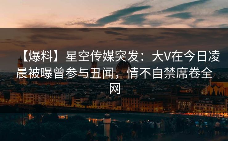 【爆料】星空传媒突发：大V在今日凌晨被曝曾参与丑闻，情不自禁席卷全网