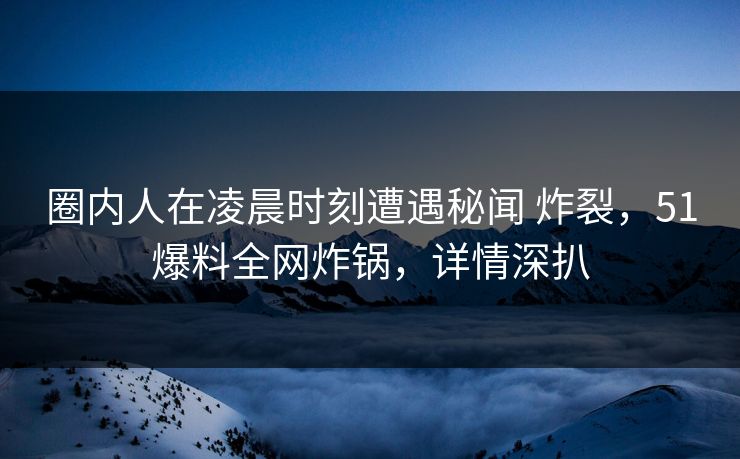 圈内人在凌晨时刻遭遇秘闻 炸裂，51爆料全网炸锅，详情深扒