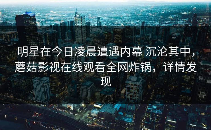 明星在今日凌晨遭遇内幕 沉沦其中，蘑菇影视在线观看全网炸锅，详情发现